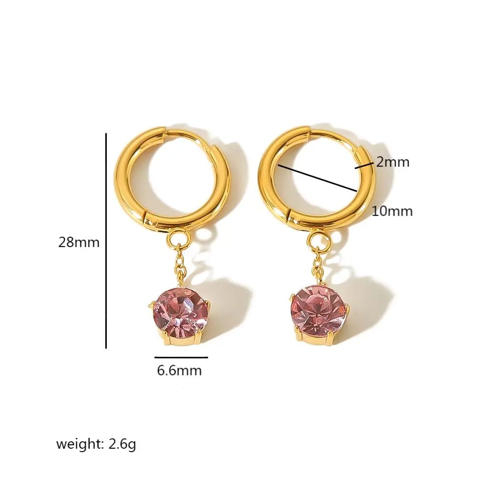 1 pair of simple and stylish  gold-plated stainless steel round diamond claw setting pendant earrings for women's jewelry for daily wear h5Picture2